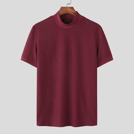 Men's Slim Fit Half Turtleneck Knitted Short Sleeve Tee | Solid Color | Lightweight Layering Top | Comfortable and Stylish | Semi-Formal and Casual Wear | Fall and Winter Fashion