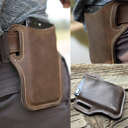 Men's Vintage Leather Waist Bag | Genuine Leather | Outdoor Mobile Phone Holder | Compact Design | Adjustable Strap | Multiple Pockets | Rugged Style