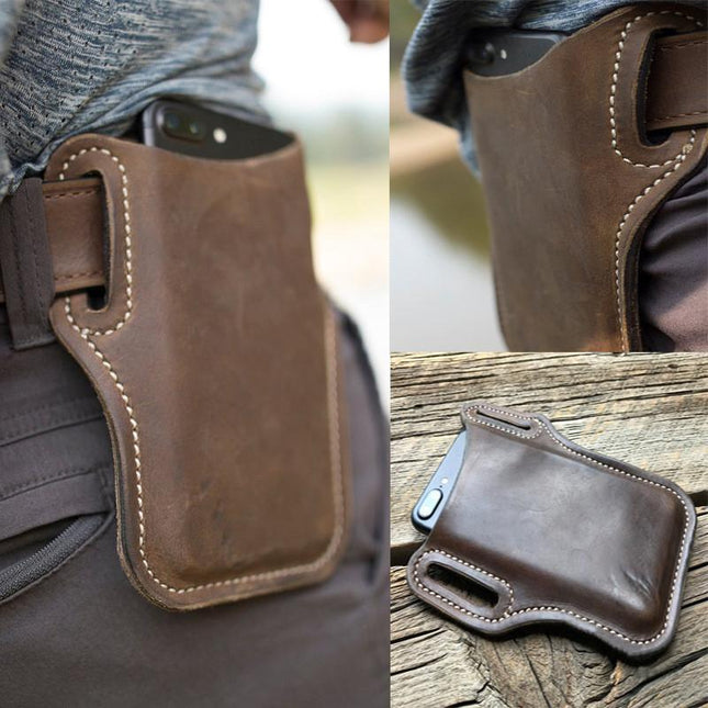 Men's Vintage Leather Waist Bag | Genuine Leather | Outdoor Mobile Phone Holder | Compact Design | Adjustable Strap | Multiple Pockets | Rugged Style