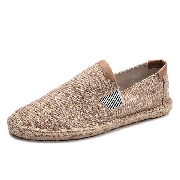 Men's Slip-On Linen Canvas Shoes | Casual Fisherman Style | Exposed Gore | Hemp Rope Sole | Comfortable Footwear