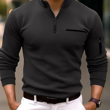 Men's Polo Shirt | Zipper Feature | Solid Color | Casual Tailored Fit | Classic Polo Collar | Short Sleeves | Cotton-Polyester Blend | Breathable and Comfortable | Spring-Summer Fashion | Versatile Styling