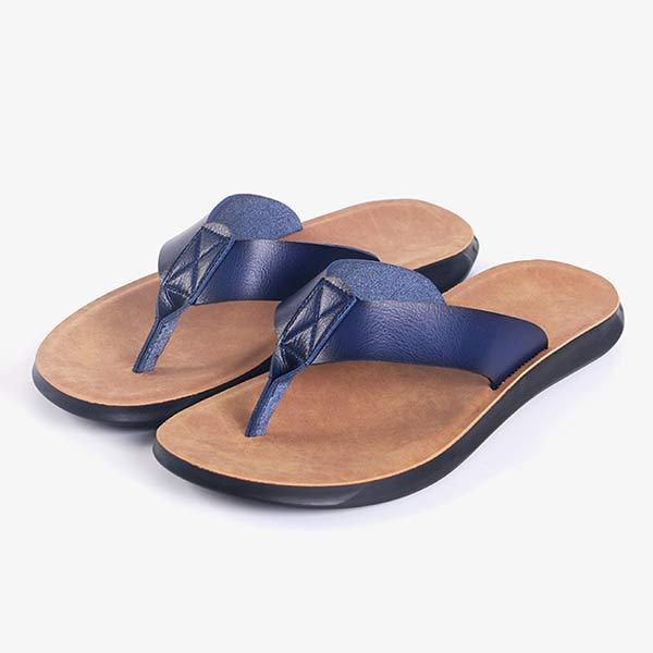 Men's Leather Beach Flip Flops | Round-Toe Sandals | Comfortable Flexible Outsole