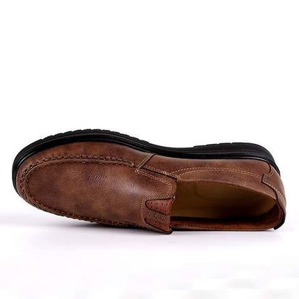 Vintage Leather Men's Business Casual Shoes | Refined Style Work Boots | Non-Slip Sole | Easy Entry Elastic | Traditional Sewing
