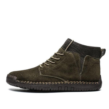 Premium Suede Leather High-Top Men's Boots | Lace-Up Closure | Elastic Cuff | Cushioned Insole | Durable Rubber Outsole | Warm Fall & Winter Footwear | Casual & Fashionable Style