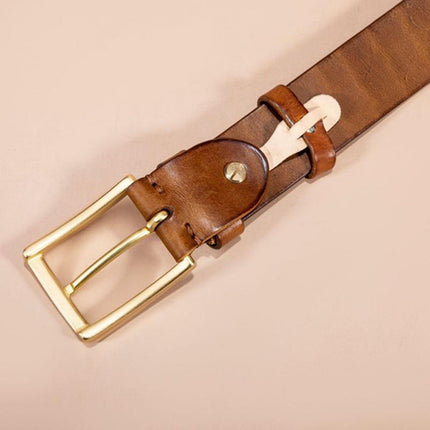 Men's Genuine Cowhide Leather Belt | Pure Copper Bronze Buckle | Durable & Stylish | Versatile Accessory | Classic Design for Casual & Formal Outfits