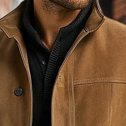 Men's Vintage Suede Jacket | Single Breasted Design | Luxury Outerwear | Soft Lining | Button Closure | Long Sleeves | Two Front Pockets | Formal & Casual Style | Dry Clean Only