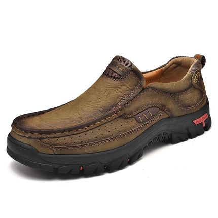 Men's Slip-On Shoes | Retro Style | Plus Size | Cowhide Leather Upper | Wear-Resistant | Rubber Sole | Low Heel | Plain Pattern | Round Toe | Suitable for All Seasons