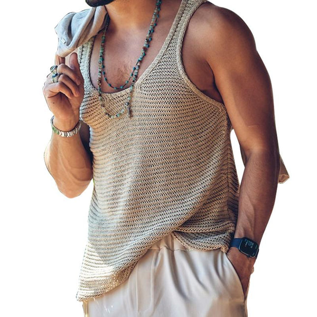 Men's Casual Knitted Tank Top | Solid Color | Sleeveless | Round Neck | Breathable Polyester | Comfortable Loose Fit | Daily Wear | Travel | Beach | Spring Summer