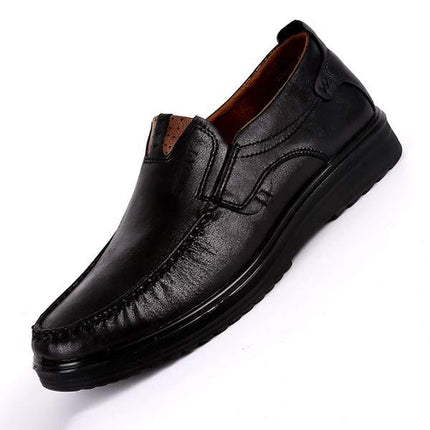 Vintage Leather Men's Business Casual Shoes | Refined Style Work Boots | Non-Slip Sole | Easy Entry Elastic | Traditional Sewing