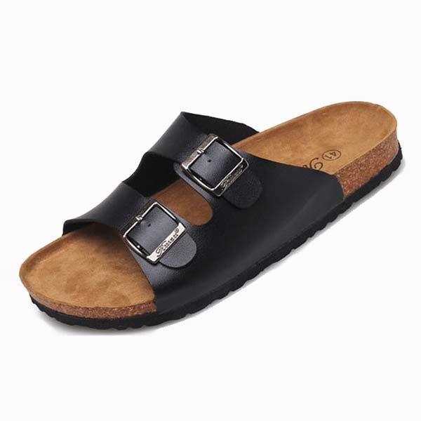Men's Beach Sandals | Open Toe Casual Slippers | Soft Leather Upper | Cork Midsole Support | EVA Outsole | Anti-Slip and Shock Absorbing | Lightweight Summer Footwear