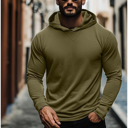 Men's Hooded Long Sleeve T-Shirt | Casual Solid Color | Relaxed Fit | Soft Cotton Blend | Pullover Style | Versatile Layering | Everyday Wear | Comfortable Hip-Length | Breathable Fabric