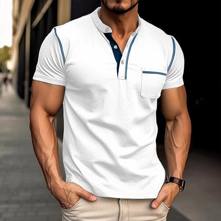 Men's Colorblock Henley Collar T-Shirt | Cotton | Short Sleeve | Casual Wear | Breathable Fabric | Stylish Design