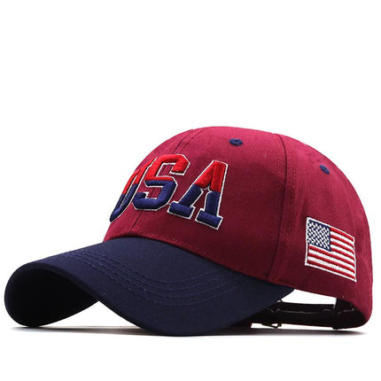 Men's Cotton Outdoor Cap | USA Flag Embroidery | Versatile Satin Weave | Adjustable Fit | Short Brim | Four Seasons Dome Hat | Casual Style | Embroidered Letters