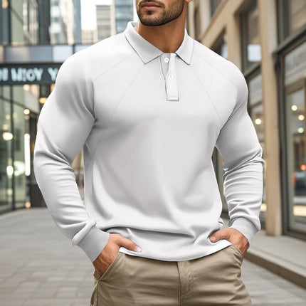 Men's Long Sleeve Polo Shirt | Solid Color | Lapel Collar | Raglan Sleeves | Casual & Classic Style | Comfortable Cotton Blend | Relaxed Fit | Versatile for Everyday Wear
