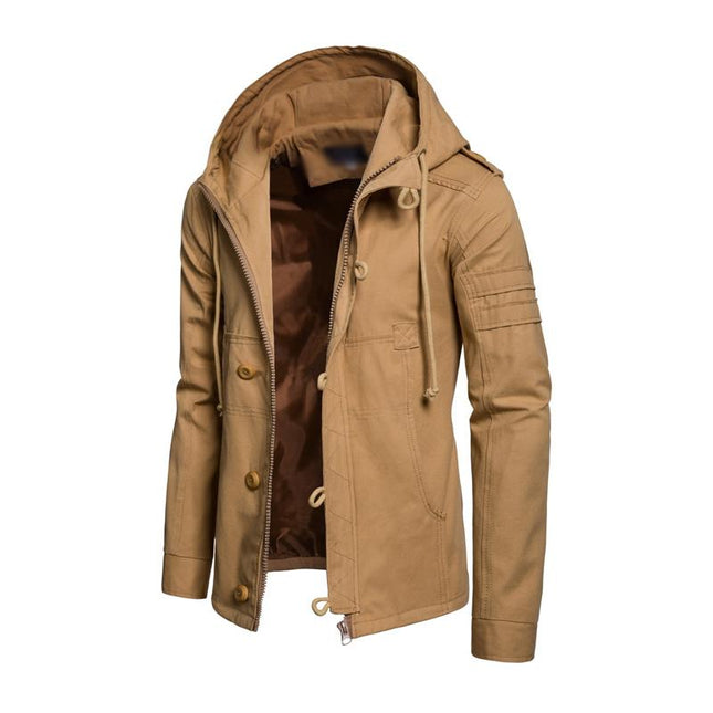 Men's Cargo Jacket | Washed Cotton | Hooded | Slim Fit | Patchwork Design | Casual Outerwear | Functional Pockets | Adjustable Hood | Stylish Streetwear | Rugged & Durable | Versatile Layering
