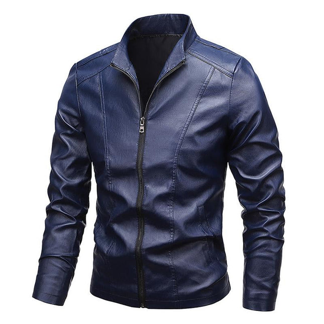 Men's Black Leather Jacket | Stand Collar | Long Sleeve | Zipper Closure | Side Seam Pockets | Handcrafted Quality | Casual Street Style | Charismatic & Trendy