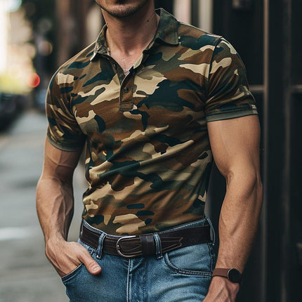 Men's Polo Shirt | Casual Camo Print | Cotton Blend | Lapel Collar | Short Sleeve | Comfortable & Breathable | Versatile Styling | Easy Care | Various Sizes Available for Casual & Smart-Casual Wear