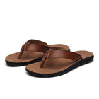 Men's Leather Beach Flip Flops | Round-Toe Sandals | Comfortable Flexible Outsole
