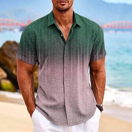 Men's Hawaiian Shirt | Tropical Ombre Print | Lapel Collar | Short Sleeve | Cotton Linen Blend | Casual Beachwear | Vibrant Colors | Breathable & Durable | Sizes Available
