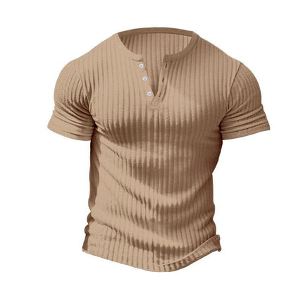 Men's Stretch Knit Henley T-Shirt | Short Sleeve Casual Top | Classic Button Placket | Comfortable Regular Fit | Breathable Fabric | Versatile Style for Everyday Wear