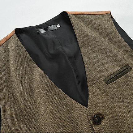 Men's Vintage Leather Vest | Single Breasted | V-Neck | Slim Fit | Casual Style | Polyester Blend | Adjustable Buckle | Suitable for Spring Autumn Winter | Versatile for Business, Dating, Party, Daily Wear