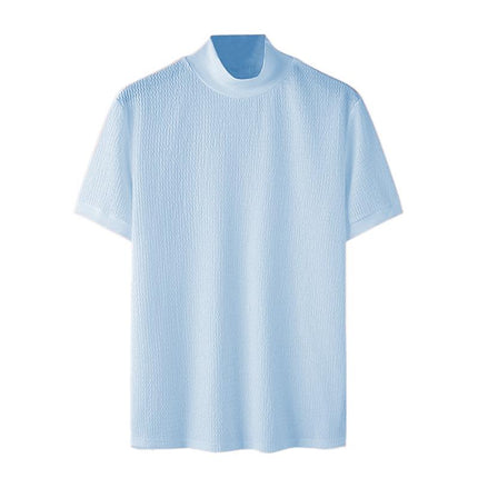 Men's Slim Fit Half Turtleneck Knitted Short Sleeve Tee | Solid Color | Lightweight Layering Top | Comfortable and Stylish | Semi-Formal and Casual Wear | Fall and Winter Fashion