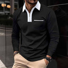 Men's Long Sleeve Polo Shirt | Color Block Design | Pocket Detail | Soft Cotton Blend | Buttoned Placket