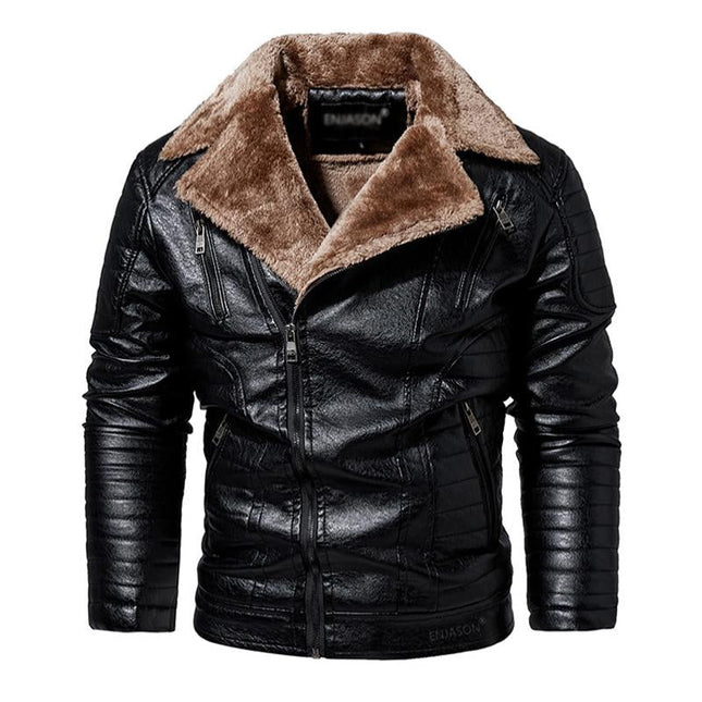 Men's Vintage PU Leather Jacket | Fleece Lined | Classic Style | Quilted Sleeves | Warm & Durable | Available in S-3XL | Ideal for Casual & Outdoor Wear