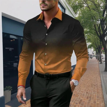 Men's Gradient Long Sleeve Shirt | Button Closure | Loose Fit | Casual & Semi-Formal Wear | Comfortable & Durable