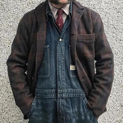 Men's Vintage Checkered Jacket | Retro Lapel Design | Loose Fit Outerwear | Durable Cotton Blend | Stylish Men's Jacket | Classic Checkered Pattern | Comfortable & Versatile | Timeless Men's Fashion