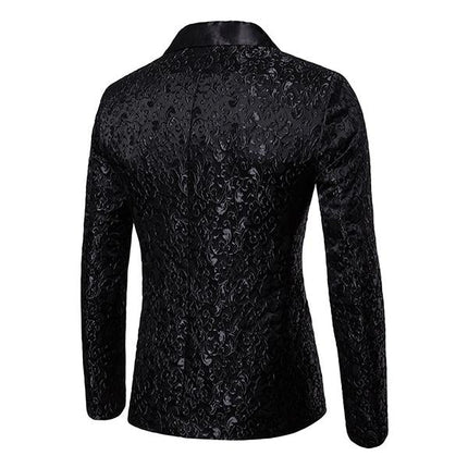 Men's Vintage Jacquard Blazer | Single Button Lapel | Soft Cotton Polyester Blend | Classic Collar | Long Sleeve | Fully Lined Nylon | Chest & Waist Welt Pockets | Retro Suit Jacket | Elegant Gentleman's Style