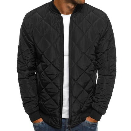 Men's Thermal Jacket | Padded Stand Collar | Solid Color | Warm Insulated Outerwear | Durable Polyester | Stylish Winter Coat | Casual & Formal Wardrobe Essential | With Side Pockets | Elasticized Cuffs
