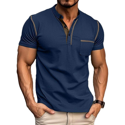 Men's Colorblock Henley Collar T-Shirt | Cotton | Short Sleeve | Casual Wear | Breathable Fabric | Stylish Design