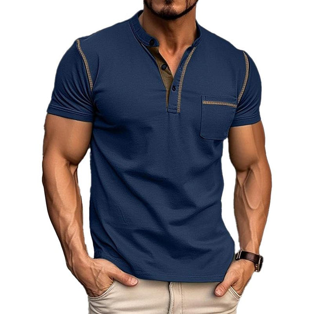 Men's Colorblock Henley Collar T-Shirt | Cotton | Short Sleeve | Casual Wear | Breathable Fabric | Stylish Design