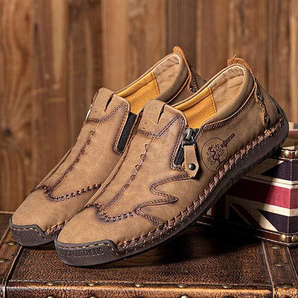 Men's Vintage Leather Loafers | Casual Comfort Shoes | Cushioned Footbed | Flexible Rubber Outsole | Easy Slip-On | Medium Width