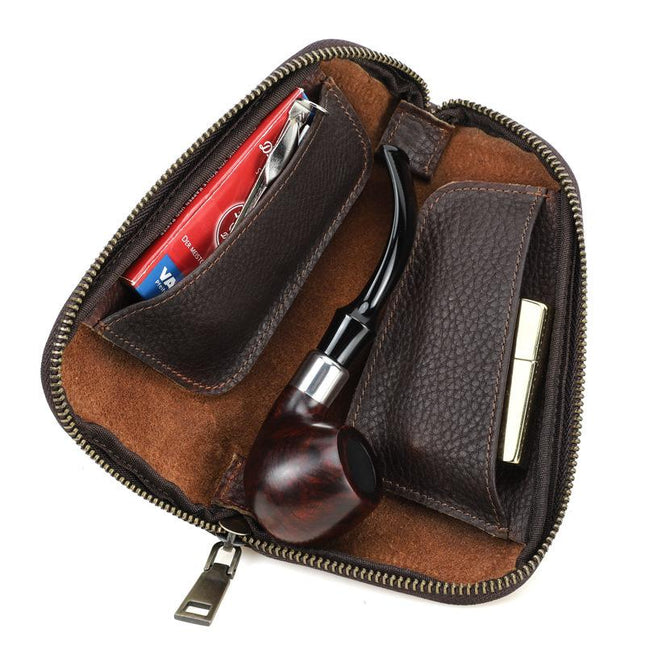 Men's Tobacco Leather Storage Bag | Multifunctional Portable Organizer | Premium Leather | Spacious Compartments | Multiple Pockets | Compact Travel Design | Stylish Smoking Accessories Holder