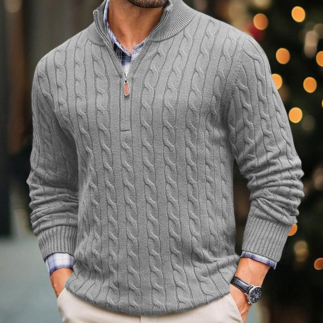 Men's Cable Knit Sweater | Half High Collar | Long Sleeve | Solid Warm Pullover | Soft Knit Fabric | Classic Style | Casual Outerwear | Versatile Layering | Sizes Available