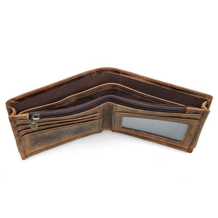 Premium Leather Wallet | Vintage Style | Compact & Lightweight | 3 Card Slots | 1 Zipper Pocket | Transparant ID Window | 2 Bill Pockets | Sleek Retro Design | Durable | Handmade Craftsmanship