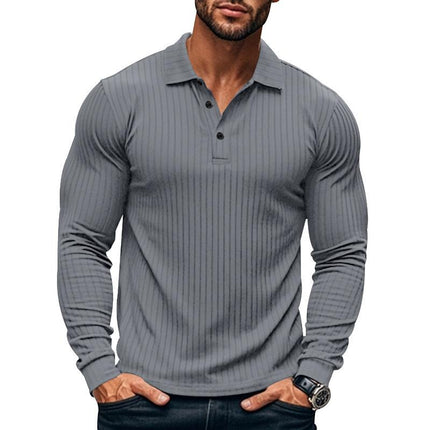 Men's Long Sleeve Polo Shirt | Casual Elastic Fit | Stretchy Fabric | Full-Length Sleeves | Classic Polo Collar | Button Placket | Available in Navy, Black, Gray, White, Burgundy | Comfortable & Versatile