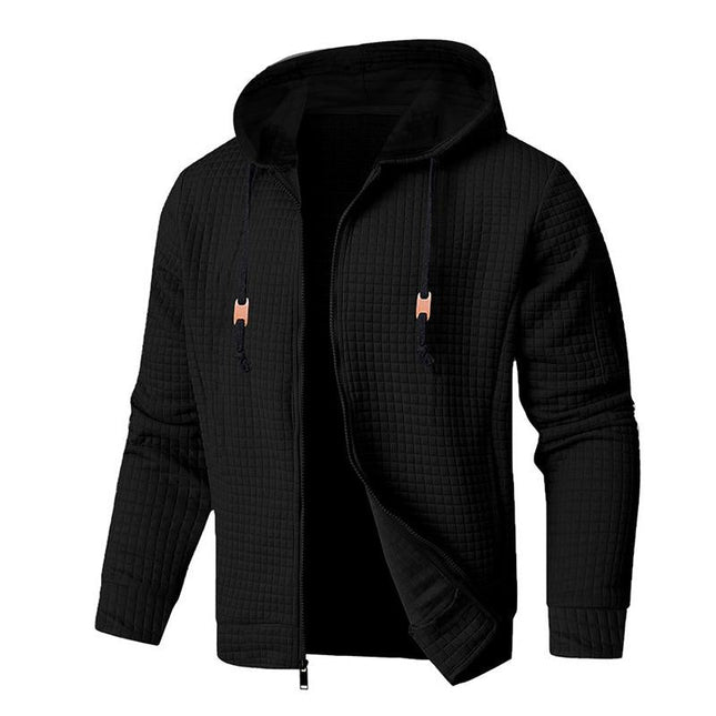 Men's Hooded Waffle Sport Jacket | Casual Lightweight Outerwear | Breathable Knit | Long Sleeve with Ribbed Cuffs | Adjustable Drawstring Hood | Front Zip Closure | Multiple Sizes & Colors