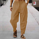 Men's Loose Fit Striped Trousers | Breathable Cotton Linen Blend | Casual Sports Pants | Elastic Drawstring Waistband | Stylish Comfortable Design | Ideal for Everyday Wear