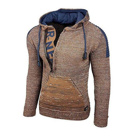 Men's Knitted Hoodie | Casual Loose Fit | Hooded Long Sleeve | Polyester Blend | Kangaroo Pocket | Soft & Breathable | Leisure Style | Activewear Pullover | Zipper Closure | Relaxed Fit | Classic Design