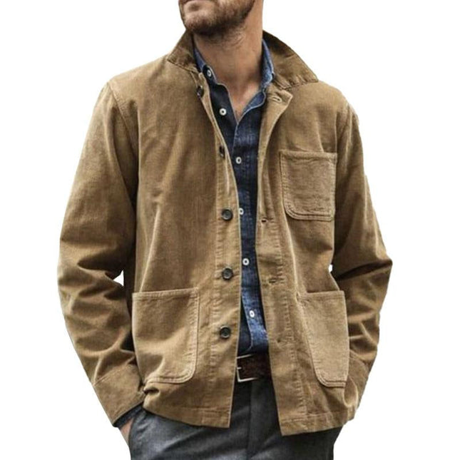 Men's Cotton Workwear Jacket | Vintage Multi Pocket Lapel | Long Sleeve Coat | Stylish & Durable | Classic Design | Comfortable & Practical | Casual & Work Settings | Breathable Fabric