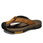 Men's Non-Slip Beach Slippers | Wear-Resistant Sandals | Anti-Collision Toe Cap | Durable Leather Upper | Rugged Rubber Outsole | Great Traction & Durability