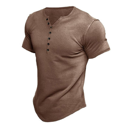 Men's Short Sleeve Button Henley T-Shirt | Solid Color | Classic Design | Breathable Soft Fabric | Casual Versatile Top | Relaxed Fit | Ideal for Work or Layering | Comfortable Everyday Wear