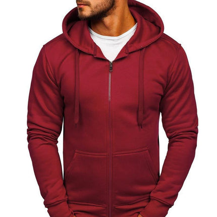 Men's Zip Hooded Sweatshirt | Solid Color | Drawstring | Relaxed Fit | Breathable Fabric | Full Zip Front | Front Pockets | Casual Activewear