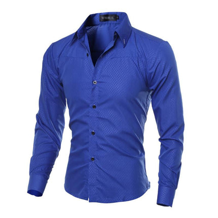 Men's Diamond Pattern Long Sleeve Dress Shirt | Cotton Blend | Elegant Design | Dark Hue | Formal Casual Versatile Style