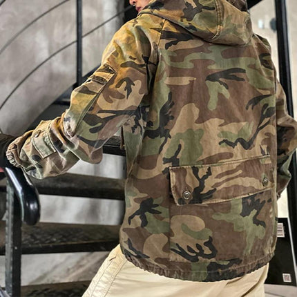 Men's Camo Pullover Hoodie | Multi-Pocket Outdoor Sweatshirt | Cotton Blend | Attached Hood | Machine Washable | Sizes S-XXXL | Rugged Style | Long Sleeve