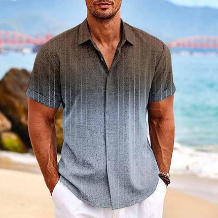 Men's Hawaiian Shirt | Tropical Ombre Print | Lapel Collar | Short Sleeve | Cotton Linen Blend | Casual Beachwear | Vibrant Colors | Breathable & Durable | Sizes Available
