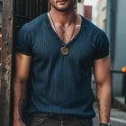 Men's V-Neck T-Shirt | Solid Color | Casual Short Sleeve | Soft Pit Article Fabric | Lightweight Breathable | Perfect for Spring & Summer | Versatile Minimalist Style | Comfort Fit